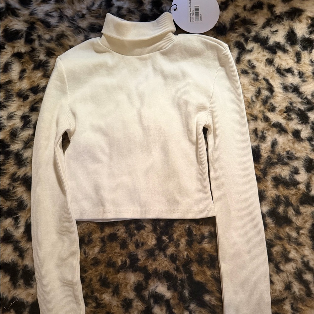Princess Polly Cream Ribbed Long-Sleeve Crop Turtleneck
